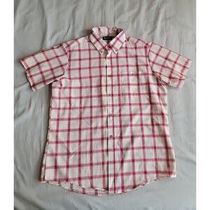 Par Four Sportswear Mens L Shirt Button Up‎ Red Yellow Plaid Casual USA Vtg 90s